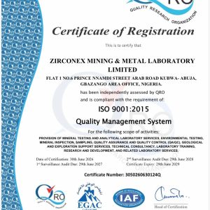 Zirconex Mining & Metal Laboratory Achieves ISO 9001:2015 Quality Management System Certification